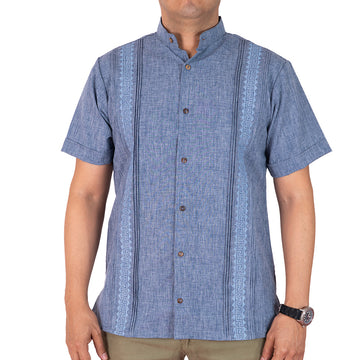 Guayabera Manga Corta Maya Atlas Marino Jaspeado