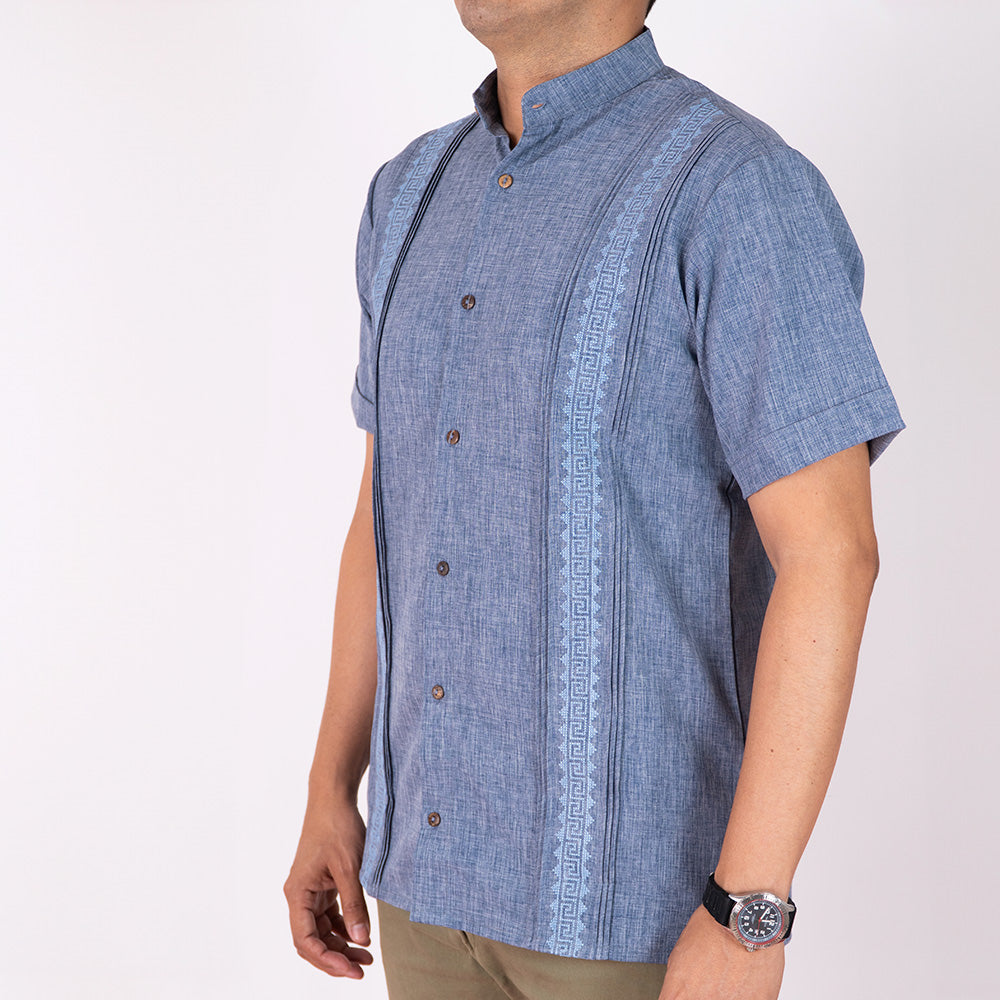 Guayabera Manga Corta Maya Atlas Marino Jaspeado