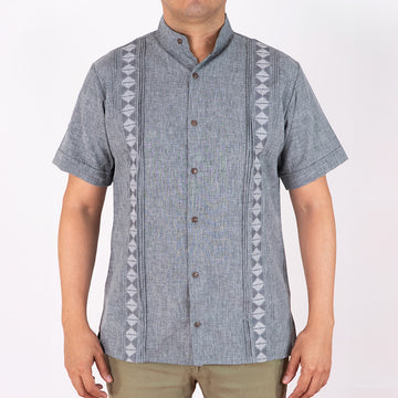 Guayabera Manga Corta Rombos Atlas Gris Jaspeado