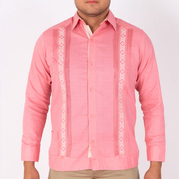 Guayabera Coral, Manga Larga de Hombre, lino, Modelo Tikal