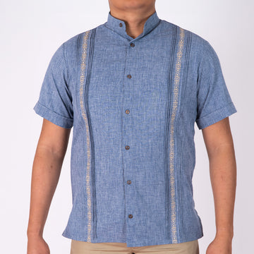Guayabera Manga Corta Egipcio Atlas Marino Jaspeado