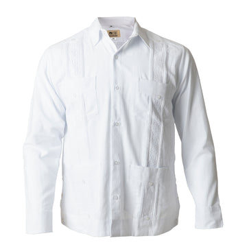 Guayabera Cubana Artesanal Blanca Lino Flame