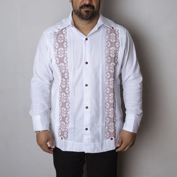 Guayabera Yucateca Hombre Lino flame Bordado Vino Gobernador