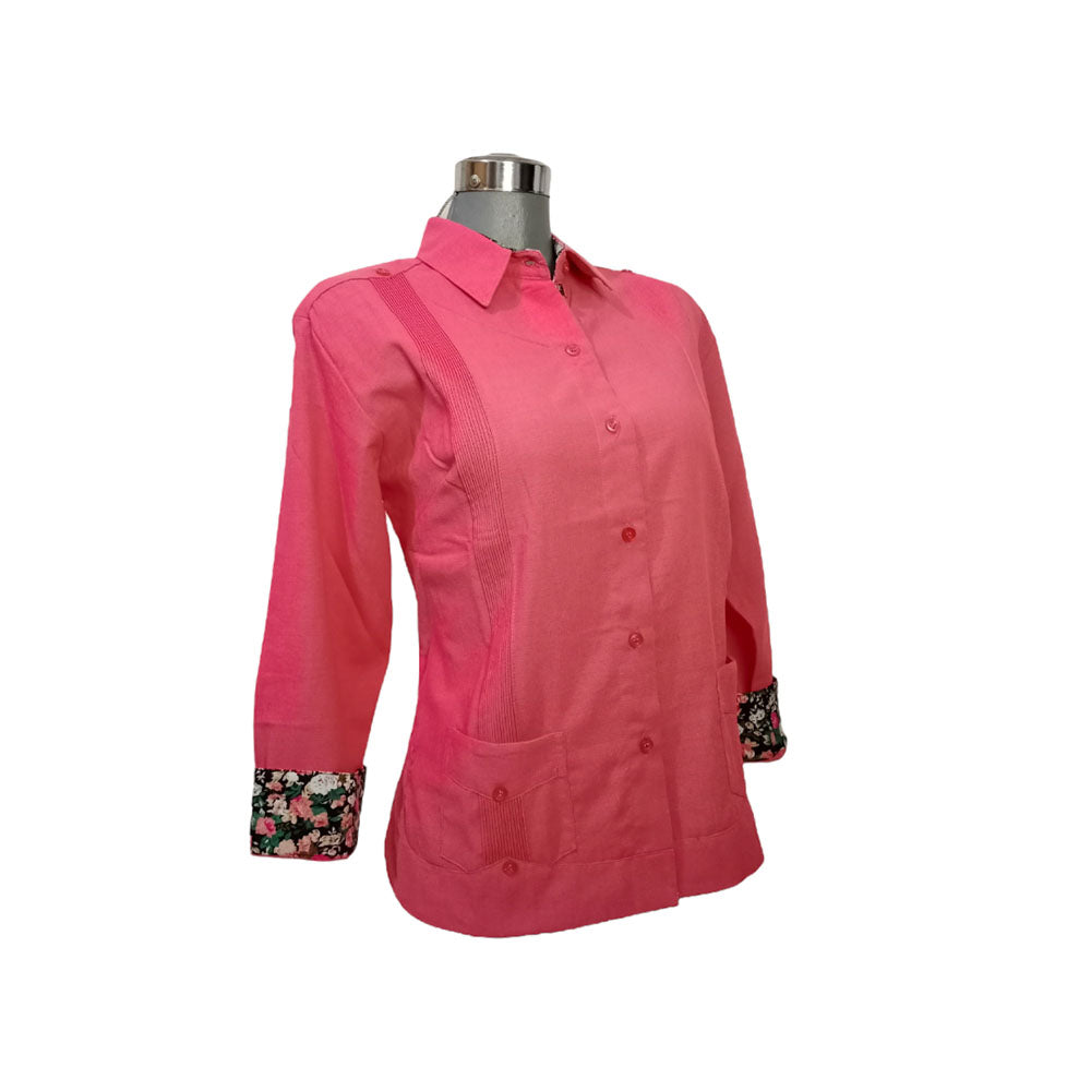 Guayabera cubana coral de dama combinada