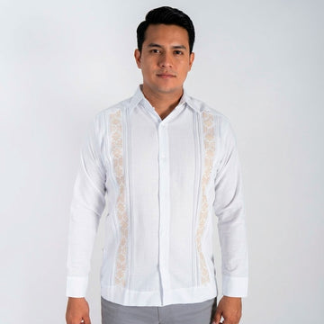 Guayabera con Bordado Maya "Kukulkán" - Blanco