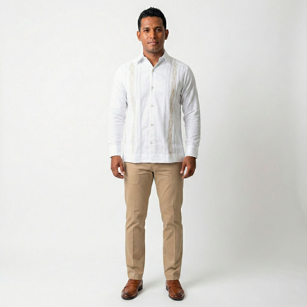 Guayabera con Bordado Maya - Lino Cancún (Artesanía Yucateca)
