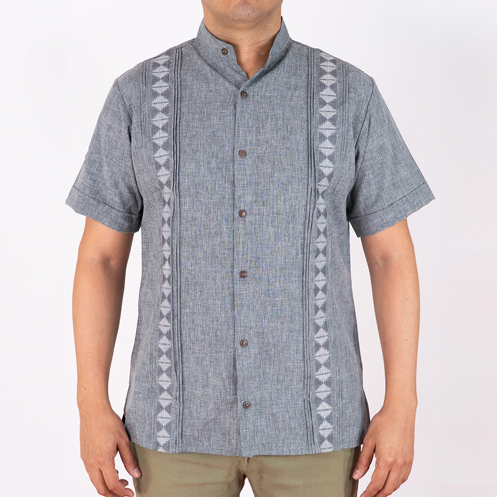 Guayabera Manga Corta Rombos Atlas Gris Jaspeado