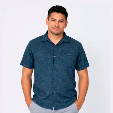 Camisa Odin manga corta de Lino Cancún Marino