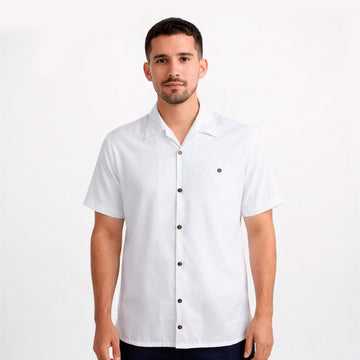 Camisa de Hombre, manga corta, Lino Cancún, Odin, Blanco