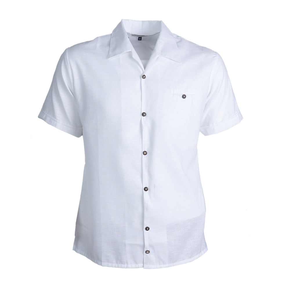 Camisa de Hombre, manga corta, Lino Cancún, Odin, Blanco