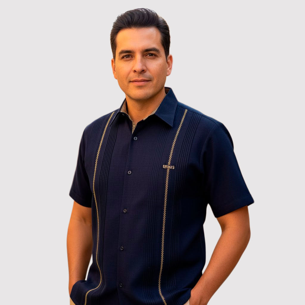 Guayabera de Hombre Azul Marino, Lino Flame