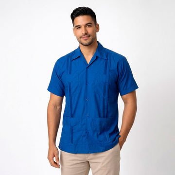 Guayabera Cubana 4 bolsas Hombre color Azul Rey