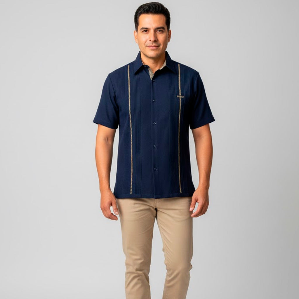 Guayabera de Hombre Azul Marino, Lino Flame