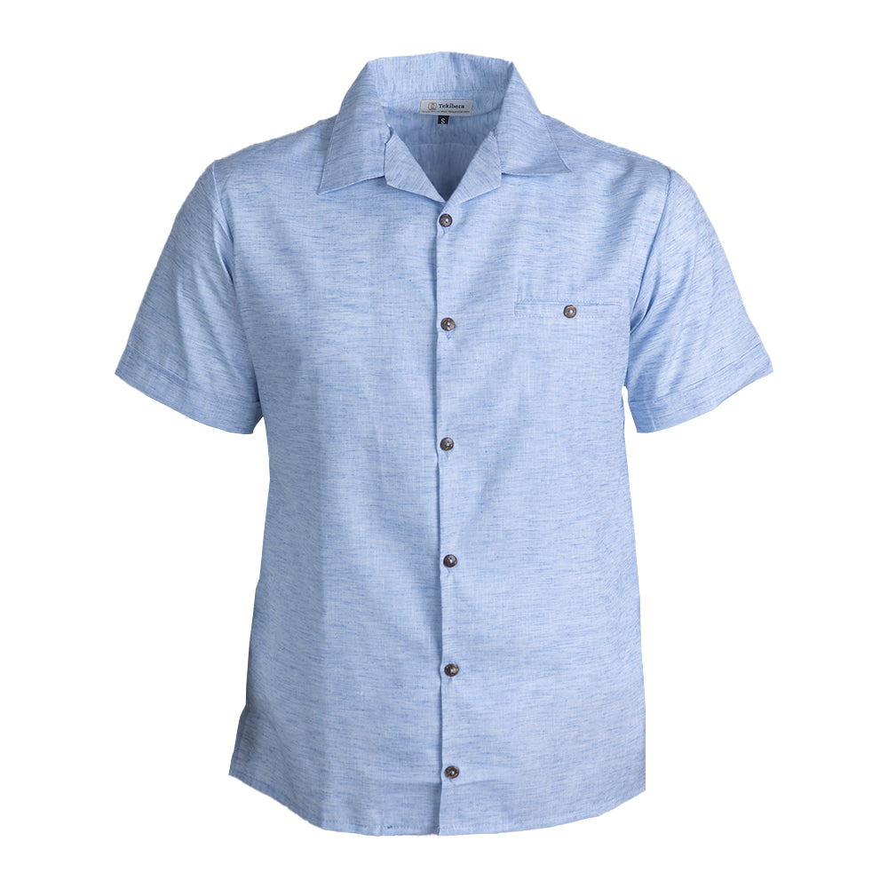 Camisa Odin manga corta de Lino Azul Cielo