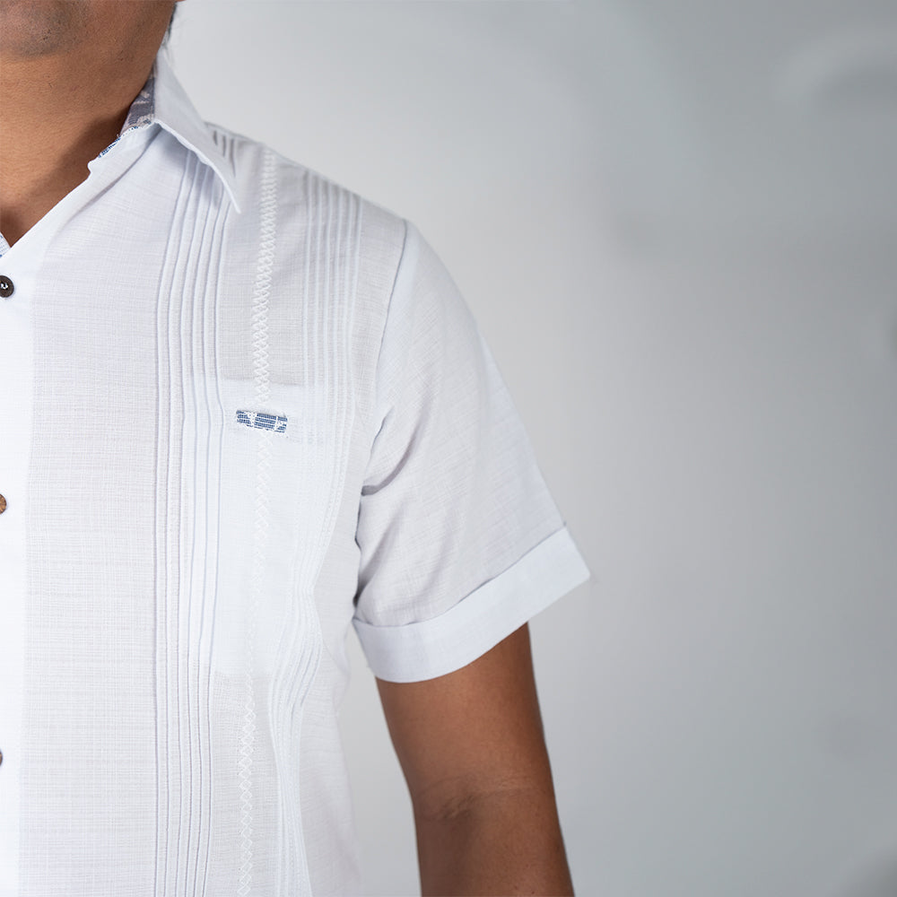 Guayabera Camisa Hombre Lino flame Blanca Yucateca Manga Corta