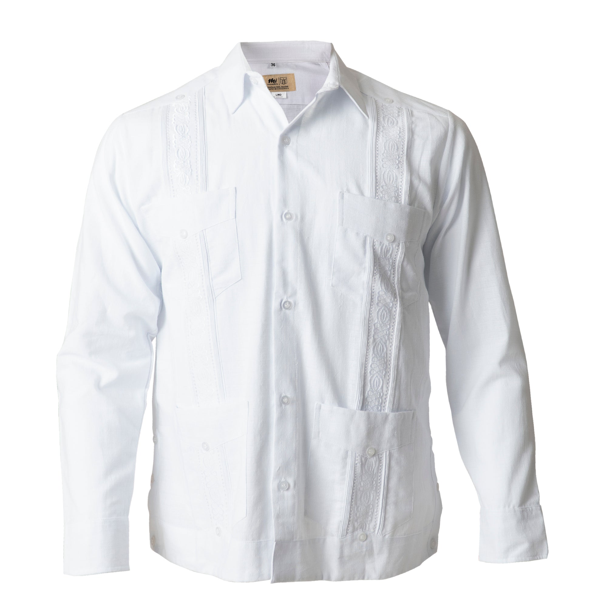 Guayabera Cubana Artesanal Blanca Lino Flame