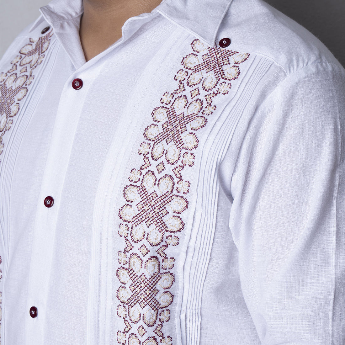 Guayabera Yucateca Hombre Lino flame Bordado Vino Gobernador
