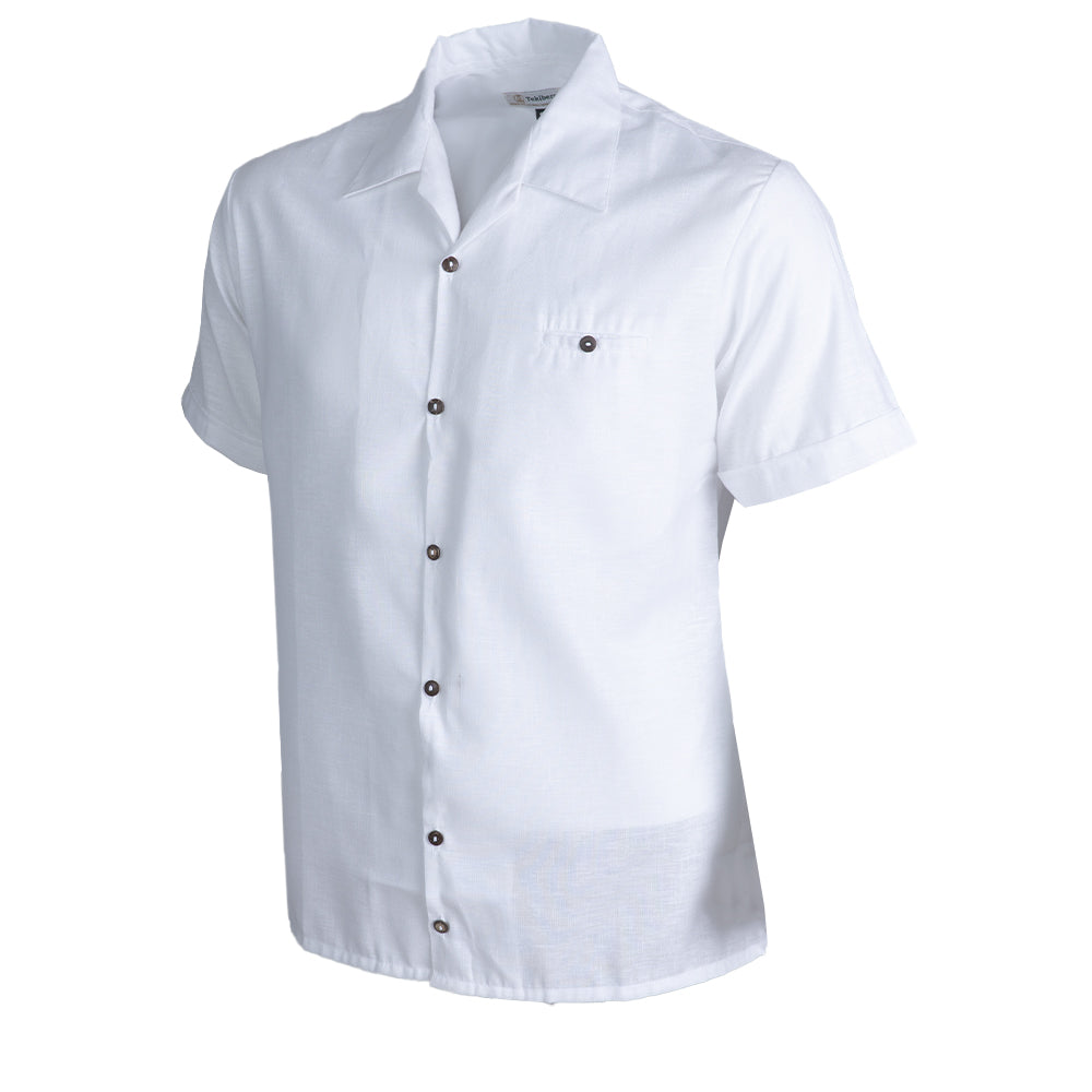 Camisa de Hombre, manga corta, Lino Cancún, Odin, Blanco