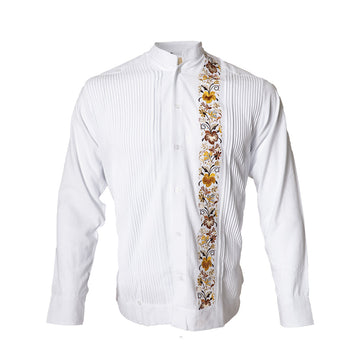 Guayabera Bordada Colibri Kaki cuello mao