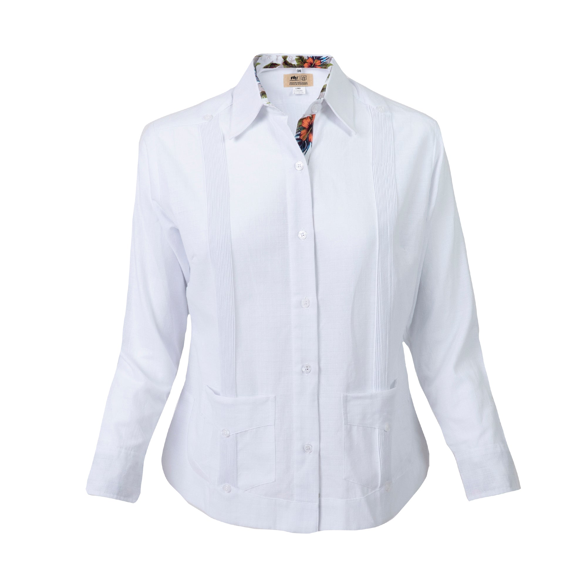 Guayabera cubana blanca de dama combinada